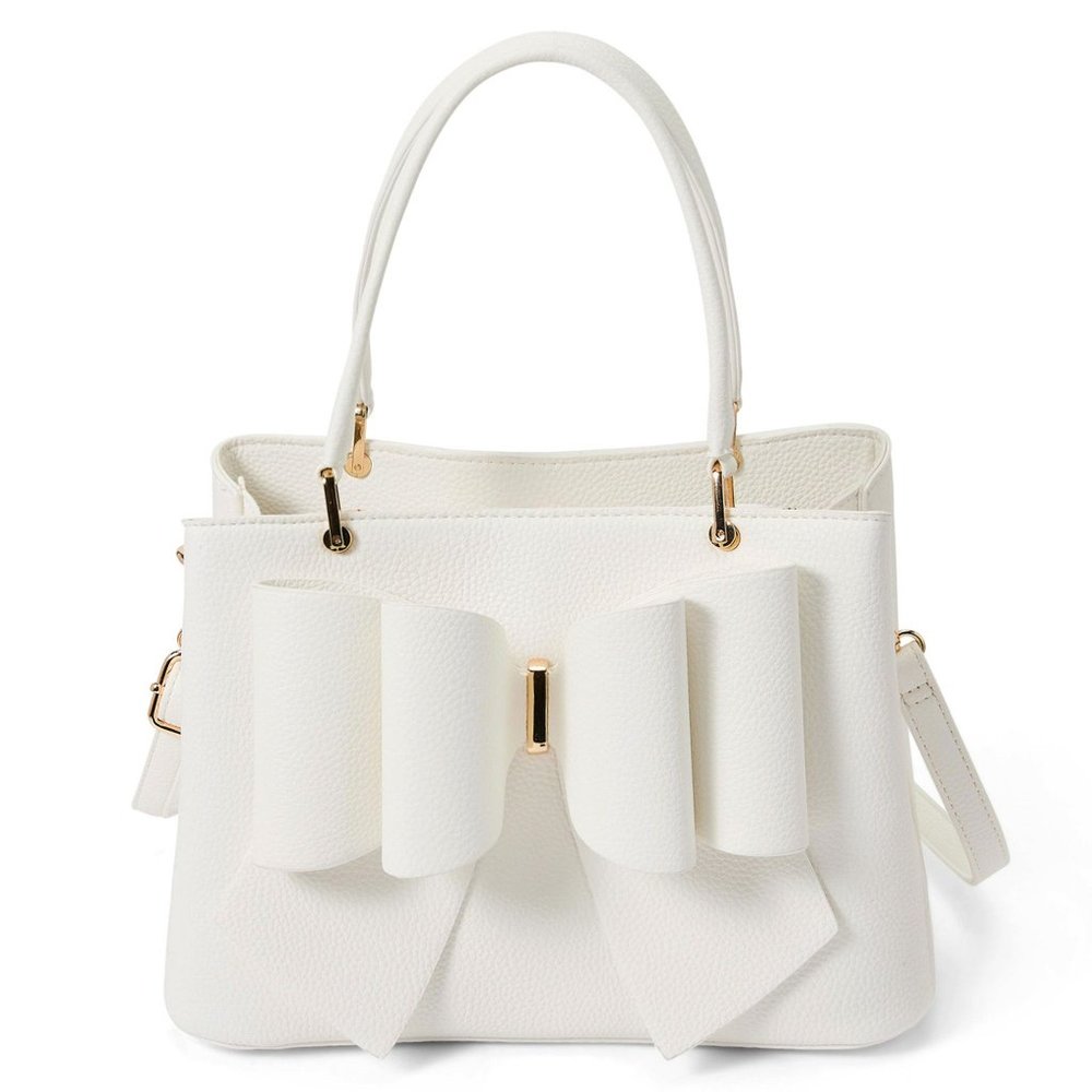 NEW!!! 3D Bow Vegan Leather 3-Way Wear White Satchel, Crossbody, & Shoulder Bag - Picture 5 of 16